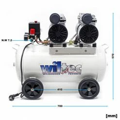 WILTEC Ölfreier Flüsterkompressor Druckluftkompressor Mit 50L Kessel, 2PS, 220l/m Und 2x750W -WILTEC SHOP 11745958 3
