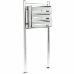 WILTEC 3er Briefkastenanlage Edelstahl Postfach 3 Brieffächer Standbriefkasten Postkasten