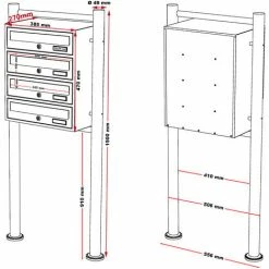 WILTEC 4er Briefkastenanlage Edelstahl Postfach 4 Brieffächer Standbriefkasten Postkasten -WILTEC SHOP 13603873 3