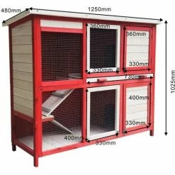 WILTEC Hasenstall Mit Zwei Ebenen & Treppe, Ausziehbarer Boden, Aus Holz, Rot-Weiß -WILTEC SHOP 15099136 3