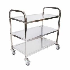 WILTEC Edelstahl Servierwagen 3 Etagen Bis 150kg Küchenwagen Rollwagen Leichtlaufräder Mit Bremsen