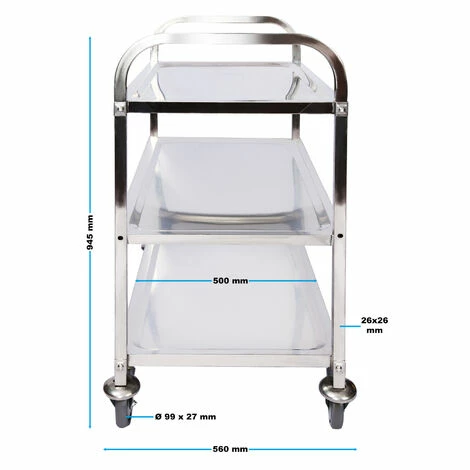 WILTEC Edelstahl Servierwagen 3 Etagen bis 150kg Küchenwagen Rollwagen Leichtlaufräder mit Bremsen WILTEC Edelstahl Servierwagen 3 Etagen Bis 150kg Küchenwagen Rollwagen Leichtlaufräder Mit Bremsen -WILTEC SHOP 15665991 2