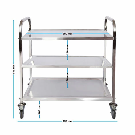 WILTEC Edelstahl Servierwagen 3 Etagen bis 150kg Küchenwagen Rollwagen Leichtlaufräder mit Bremsen WILTEC Edelstahl Servierwagen 3 Etagen Bis 150kg Küchenwagen Rollwagen Leichtlaufräder Mit Bremsen -WILTEC SHOP 15665991 3