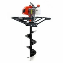 WILTEC Erdlochbohrer Set, 2-Personen-Bedienung Mit 3 PS, 63,3 Ccm 2-Takt-Motor Mit Ø250mm Bohrschnecke