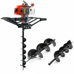 WILTEC Erdlochbohrer Set, 2-Personen-Bedienung, 3 PS, 63,3 Ccm Mit Ø100, 150 & 200mm Bohrschnecke