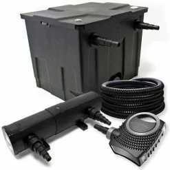 WILTEC Filter Set Aus Bio Teichfilter Bis 12000l, UVC Teichklärer Mit 18W, 80W Pumpe Und 25m Schlauch