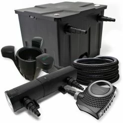 WILTEC Filter Set Aus Bio Teichfilter 12000l, UVC Teichklärer Mit 24W, 80W Pumpe, 25m Schlauch U. Skimmer