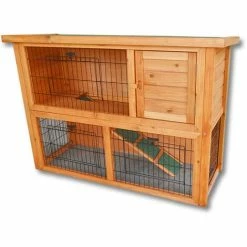 WILTEC 2-Etagen Freilauf Nagerhaus Zweistöckig Hasenstall Kaninchenstall Kleintierhaus Aus Holz