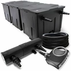 WILTEC Filter Set Aus Bio Teichfilter Bis 90000l UVC Klärer Mit 18W 80W Pumpe Und 25m Schlauch