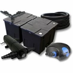 WILTEC SunSun Filter Set Für 60000l Teich Mit 36W Teichklärer Und 100W ECO Pumpe 25m Schlauch
