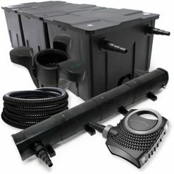 WILTEC Filter Set Aus Bio Teichfilter Bis 90000l, UVC Klärer Mit 72W, 80W Pumpe, 25m Schlauch, Skimmer