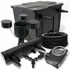 WILTEC Filter Set Für 12000l Teich 18W Teichklärer NEO8000 70W Pumpe 25m Schlauch Skimmer CSP250