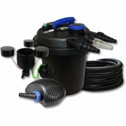 WILTEC SunSun Druckteichfilter Set Für 10000l Mit 11W UVC Und 20W ECO Pumpe 25m Schlauch Skimmer CSP-250