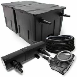 WILTEC Filter Set Aus Bio Teichfilter 60000l, 18W UVC Teichklärer, 80W Pumpe, Schlauch U. Fontänenpumpe