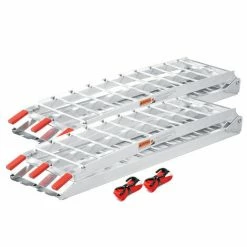 WILTEC 2x Auffahrrampe Für Motorrad ATV Faltbar Aus Aluminium Mit Füßen 226 Cm Lang Bis Zu 1360 Kg