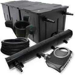 WILTEC Filter Set Aus Bio Teichfilter Bis 90000l, UVC Klärer Mit 72W, 80W Pumpe, 25m Schlauch, Skimmer