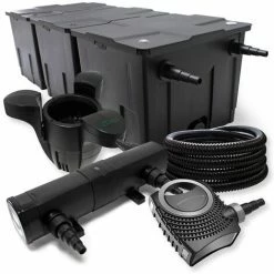 WILTEC Filter Set Aus Bio Teichfilter Bis 90000l, UVC Klärer Mit 18W, 80W Pumpe, 25m Schlauch, Skimmer