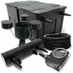 WILTEC Filter Set Aus Bio Teichfilter 60000l, SuperEco Pumpe, 25m Schlauch, 18W UVC Teichklärer