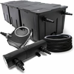 WILTEC Filter Set Aus Bio Teichfilter Bis 90000l, UVC Teichklärer Mit 18W, 80W Pumpe Und 25m Schlauch