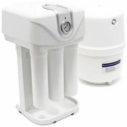 WILTEC Naturewater 5 Stufen Umkehrosmose 180 L/Tag Mit Pumpe Rahmen Druckanzeige Und Staubdichtem Gehäuse
