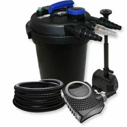WILTEC Druckfilter Set Aus 10000l Filter, UV Klärer Mit 11W, 70W Pumpe, Schlauch Und Springbrunnenpumpe