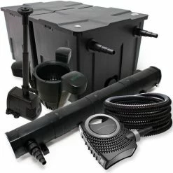 WILTEC Filter Set Aus Bio Teichfilter 60000l, 72W UVC Klärer, Pumpe, 25m Schlauch, Fontänenpumpe U. Skimmer