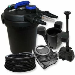 WILTEC Druckfilter Set Aus 10000l Filter, UVC Klärer Mit 11W, 70W Pumpe, Springbrunnenpumpe Und Skimmer