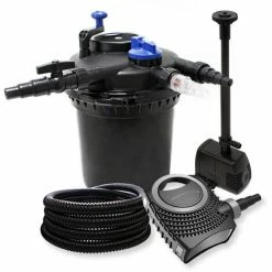 WILTEC Druckfilter Set Aus 30000l Filter, 18W UVC Teichklärer, 70W Pumpe, Schlauch Und Springbrunnenpumpe