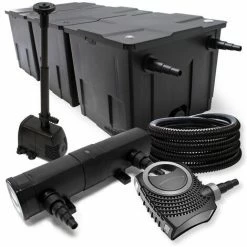 WILTEC Filter Set Aus Bio Teichfilter Bis 90000l, UVC Klärer Mit 24W, 80W Pumpe Und Springbrunnenpumpe