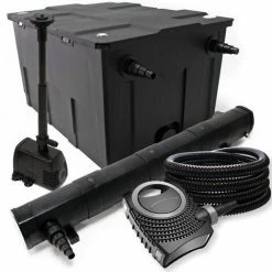 WILTEC Filter Set Aus Bio Teichfilter 60000l, 72W UVC Klärer, Pumpe, 25m Schlauch Und Springbrunnenpumpe