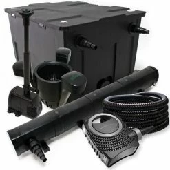 WILTEC Filter Set Aus Bio Teichfilter 60000l, 72W UVC Klärer, Pumpe, 25m Schlauch, Fontänenpumpe U. Skimmer