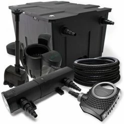 WILTEC Filter Set Aus Bio Teichfilter 60000l UVC Teichklärer Mit 18W 80W Pumpe 25m Schlauch U. Skimmer