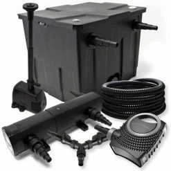WILTEC Filter Set Für 12000l Teich 24W Teichklärer NEO8000 70W Pumpe 25m Schlauch Springbrunnen