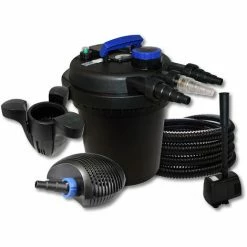 WILTEC SunSun Druckteichfilter Set Für 6000l Mit 11W UVC, 10W ECO Pumpe 25m Schlauch Skimmer Springbrunnen