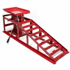 WILTEC Auffahrrampe Mit Hydraulischem Wagenheber 2000kg Höhenverstellbar Reifenbreite Bis 225mm