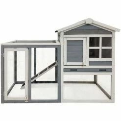 WILTEC Hasenstall Mit Freilaufgehege, Grau, Erhöhter Unterschlupf Aus Fichtenholz Kaninchenkäfig