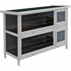 WILTEC 2-Etagen Nagerhaus Grau Hasenstall Kaninchenstall Kleintierhaus Hasenhaus