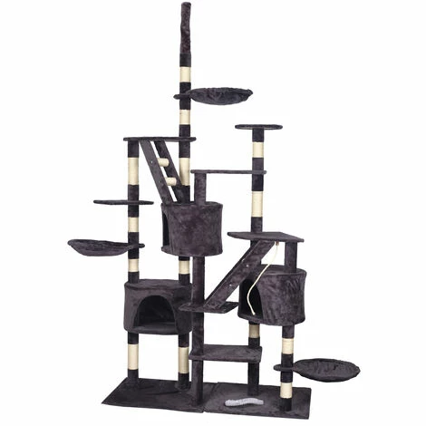 WILTEC Kratzbaum 230-260cm In Grau, Deckenspanner Mit Katzenhäusern, Liegemulden & Leitern, Plüsch & Sisal 1 WILTEC Kratzbaum 230-260cm In Grau, Deckenspanner Mit Katzenhäusern, Liegemulden & Leitern, Plüsch & Sisal