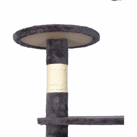 WILTEC Kratzbaum 230-260cm In Grau, Deckenspanner Mit Katzenhäusern, Liegemulden & Leitern, Plüsch & Sisal 4 WILTEC Kratzbaum 230-260cm In Grau, Deckenspanner Mit Katzenhäusern, Liegemulden & Leitern, Plüsch & Sisal – Bild 4