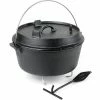 WILTEC Dutch Oven 10l Mit Untersetzer Und Deckelheber, Kochtopf Aus Gusseisen Für Lagerfeuer Und Camping