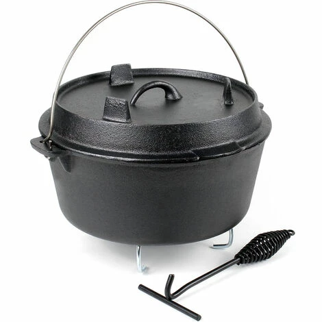 WILTEC Dutch Oven 10l Mit Untersetzer Und Deckelheber, Kochtopf Aus Gusseisen Für Lagerfeuer Und Camping 1 WILTEC Dutch Oven 10l Mit Untersetzer Und Deckelheber, Kochtopf Aus Gusseisen Für Lagerfeuer Und Camping