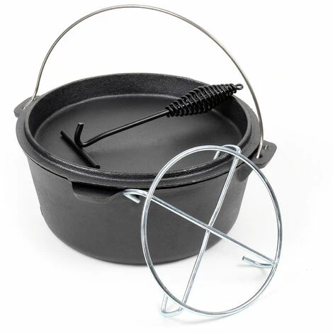 WILTEC Dutch Oven 10l Mit Untersetzer Und Deckelheber, Kochtopf Aus Gusseisen Für Lagerfeuer Und Camping 3 WILTEC Dutch Oven 10l Mit Untersetzer Und Deckelheber, Kochtopf Aus Gusseisen Für Lagerfeuer Und Camping – Bild 3
