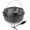 WILTEC Dutch Oven 8l Mit Untersetzer Und Deckelheber, Kochtopf Aus Gusseisen Für Lagerfeuer Und Camping
