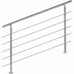WILTEC Treppengeländer Edelstahl 5 Querstäbe 140cm Brüstung Handlauf Geländer Treppe