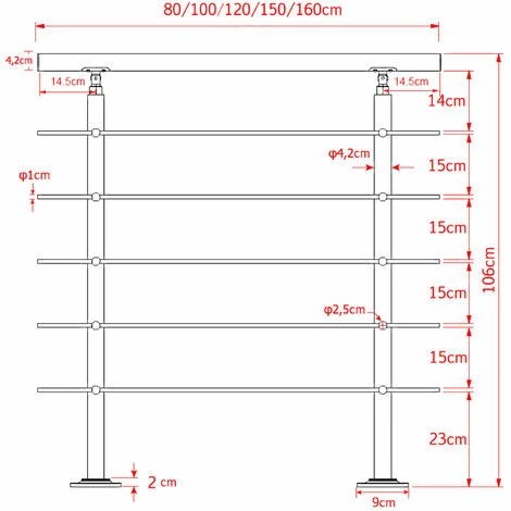 WILTEC Treppengeländer Edelstahl 5 Querstäbe 140cm Brüstung Handlauf Geländer Treppe 3 WILTEC Treppengeländer Edelstahl 5 Querstäbe 140cm Brüstung Handlauf Geländer Treppe – Bild 3