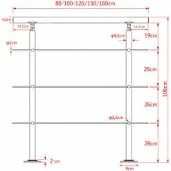 WILTEC Treppengeländer Edelstahl 3 Querstäbe 180cm Brüstung Handlauf Geländer Treppe -WILTEC SHOP 5448138 3