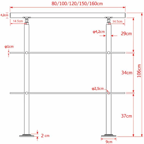 WILTEC Treppengeländer Edelstahl 2 Querstäbe 180cm Brüstung Handlauf Geländer Treppe 3 WILTEC Treppengeländer Edelstahl 2 Querstäbe 180cm Brüstung Handlauf Geländer Treppe – Bild 3