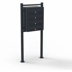 WILTEC 4er Briefkastenanlage Schwarz Postfach 4 Fächer Standbriefkasten Briefkasten Postkasten