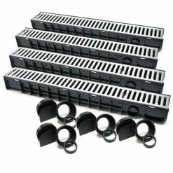 WILTEC Entwässerungsrinne 4x1m Abdeckrost 1,5t Verzinkt Ablaufrinne Abwasserrinne Abwasser