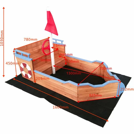 WILTEC Sandkasten Boot Mit Sitzbank 160x78x103cm Holz Vliesboden Holzsandkasten Garten 2 WILTEC Sandkasten Boot Mit Sitzbank 160x78x103cm Holz Vliesboden Holzsandkasten Garten – Bild 2
